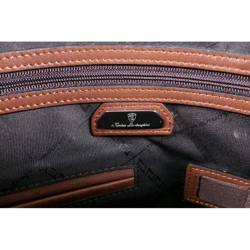 Tonino Lamborghini Brown Leather Bag Attache 14 Inch Made in Italy